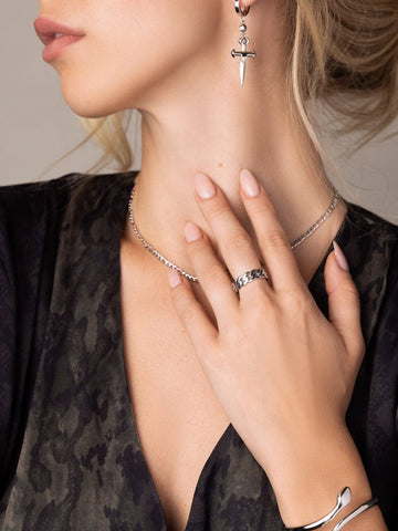 Nialaya Women's Ring Chain Ring in Silver